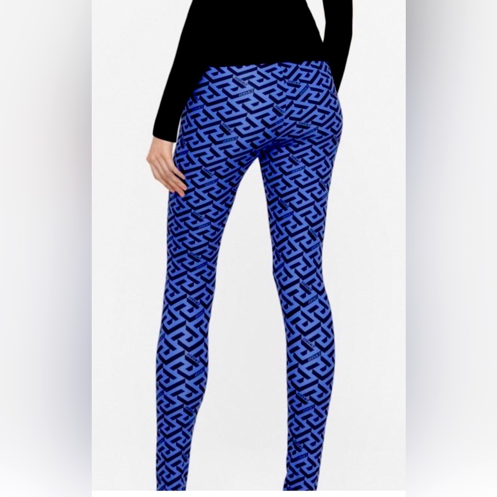 NWT Versace Blue Monogram Leggings - Women’s Size: 38